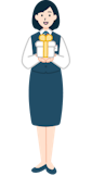 プレゼントを持った窓口社員（女性）の全身