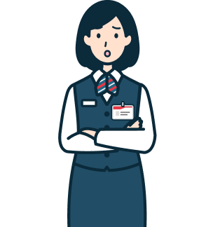 腕を組んだ困り顔の窓口社員（女性）