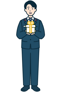 プレゼントを持った窓口社員（男性）の全身