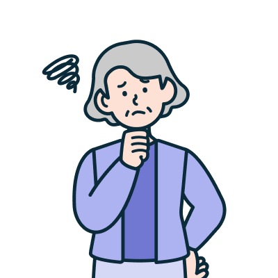 考えているお年寄りのお客さま（女性）のイラスト