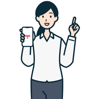 スマホを持ち指差しするお客さま（女性）2