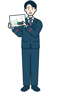 書類を持ち説明する窓口社員（男性）の全身