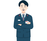 腕を組んだ窓口社員（男性）