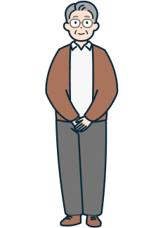手を組んだ高齢のお客さま（男性）の全身