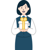 プレゼントを持った窓口社員（女性）