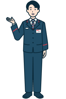 案内する窓口社員（男性）の全身