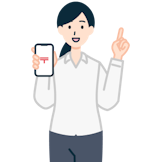 スマホを持ち指差しするお客さま（女性）2