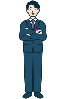 腕を組んだ窓口社員（男性）の全身