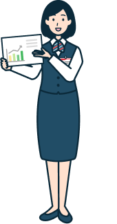 書類を持ち説明する窓口社員（女性）の全身