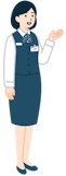 案内する窓口社員（女性）の全身斜め