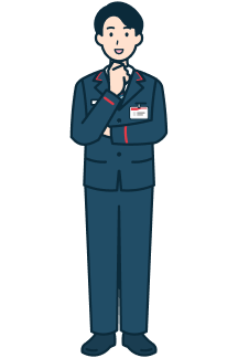 顎に手を当てた窓口社員（男性）の全身