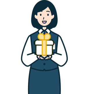 プレゼントを持った窓口社員（女性）