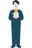 プレゼントを持った窓口社員（男性）の全身