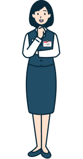 顎に手を当てた窓口社員（女性）の全身