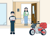 お客さま宅に郵便物を配達しているイラスト