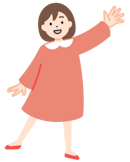 手を上げた子供のお客さま（女性）の全身