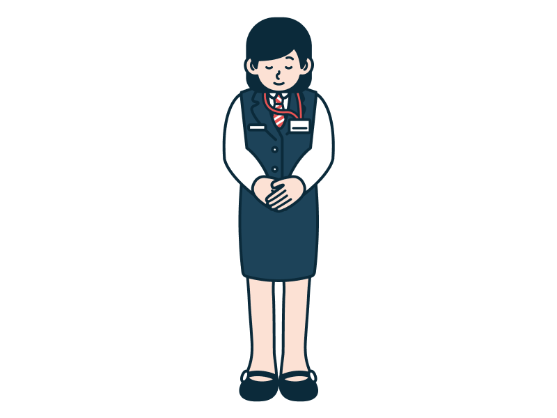 お辞儀をする窓口・渉外営業社員（女性）の全身イラスト