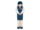 お辞儀をする窓口・渉外営業社員（女性）の全身イラスト