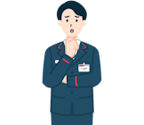 顎に手を当てた困り顔の窓口社員（男性）