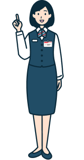 指差しする窓口社員（女性）の全身2