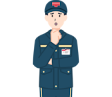 顎に手を当てた困り顔の集配社員（男性）