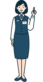 指差しする窓口社員（女性）の全身3