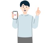 スマホを持ち指差しするお客さま（男性）2