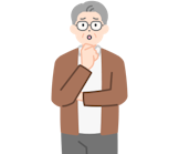 顎に手を当てた困り顔の高齢のお客さま（男性）