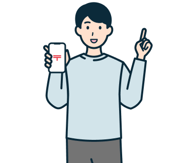 スマホを持ち指差しするお客さま（男性）2