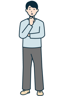 顎に手を当てた困り顔のお客さま（男性）の全身