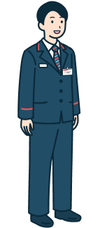 窓口社員（男性）の全身斜め