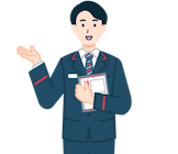 レターパックプラスを持ち案内する窓口社員（男性）