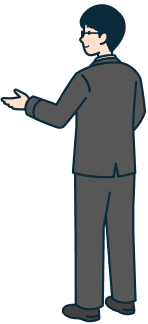 案内するその他社員（男性）の全身背面斜め