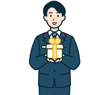プレゼントを持った窓口社員（男性）
