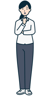 顎に手を当てた困り顔のお客さま（女性）の全身