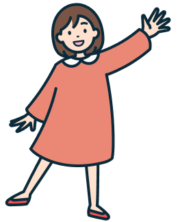 手を上げた子供のお客さま（女性）の全身