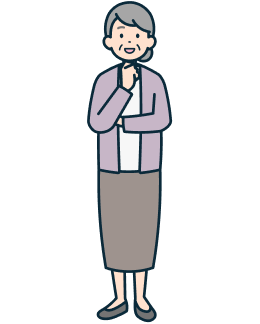 顎に手を当てた高齢のお客さま（女性）の全身