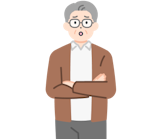 腕を組んだ困り顔の高齢のお客さま（男性）