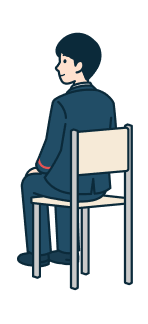 窓口社員（男性）の座位背面斜め