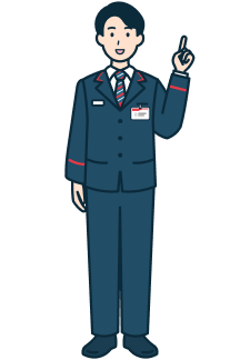 指差しする窓口社員（男性）の全身2