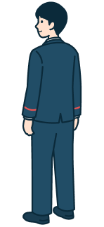 窓口社員（男性）の全身背面斜め