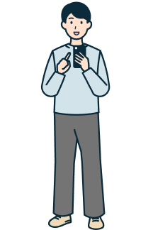 スマホを持ったお客さま（男性）の全身