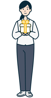 プレゼントを持ったお客さま（女性）の全身