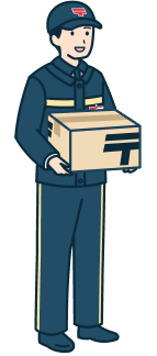 ゆうパックを持った集配社員（男性）の全身斜め