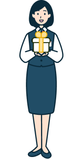 プレゼントを持った窓口社員（女性）の全身