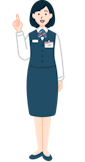 指差しする窓口社員（女性）の全身2