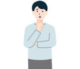 顎に手を当てた困り顔のお客さま（男性）