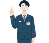 指差しする窓口社員（男性）