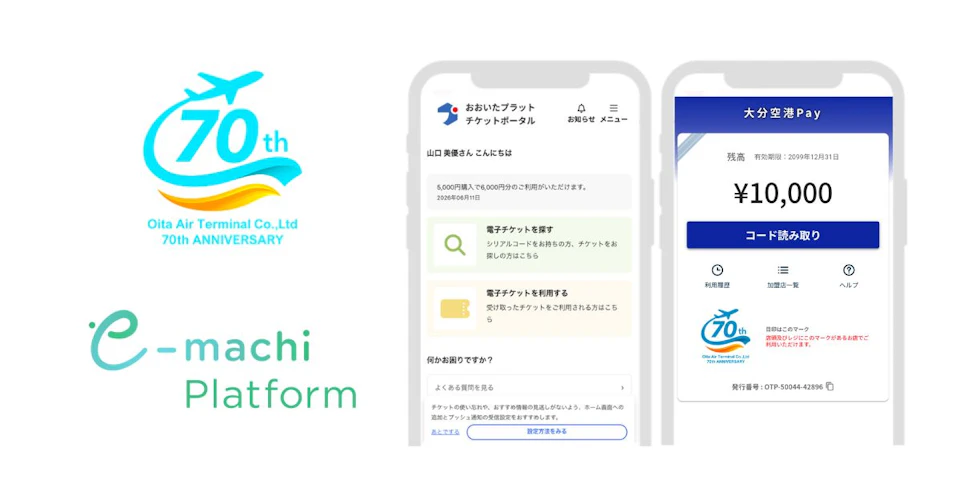 大分航空ターミナルが実施する「大分空港プレミアム商品券事業」に「e街プラットフォーム®︎」を提供