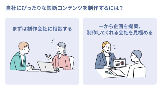 診断コンテンツについて話す企業と担当者